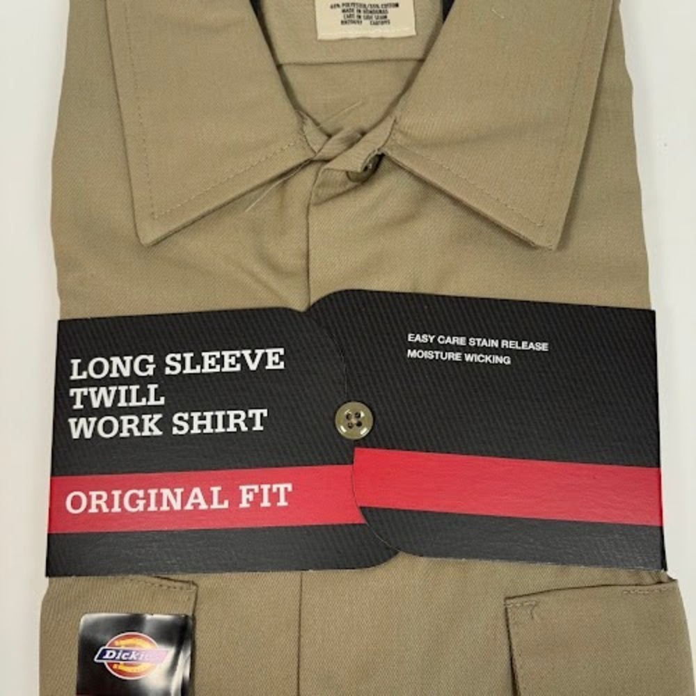 NWT Dickies Long Sleeve Twill Work Shirt Mens 2XL‎ Tall Khaki Original Easy Care - Picture 2 of 7